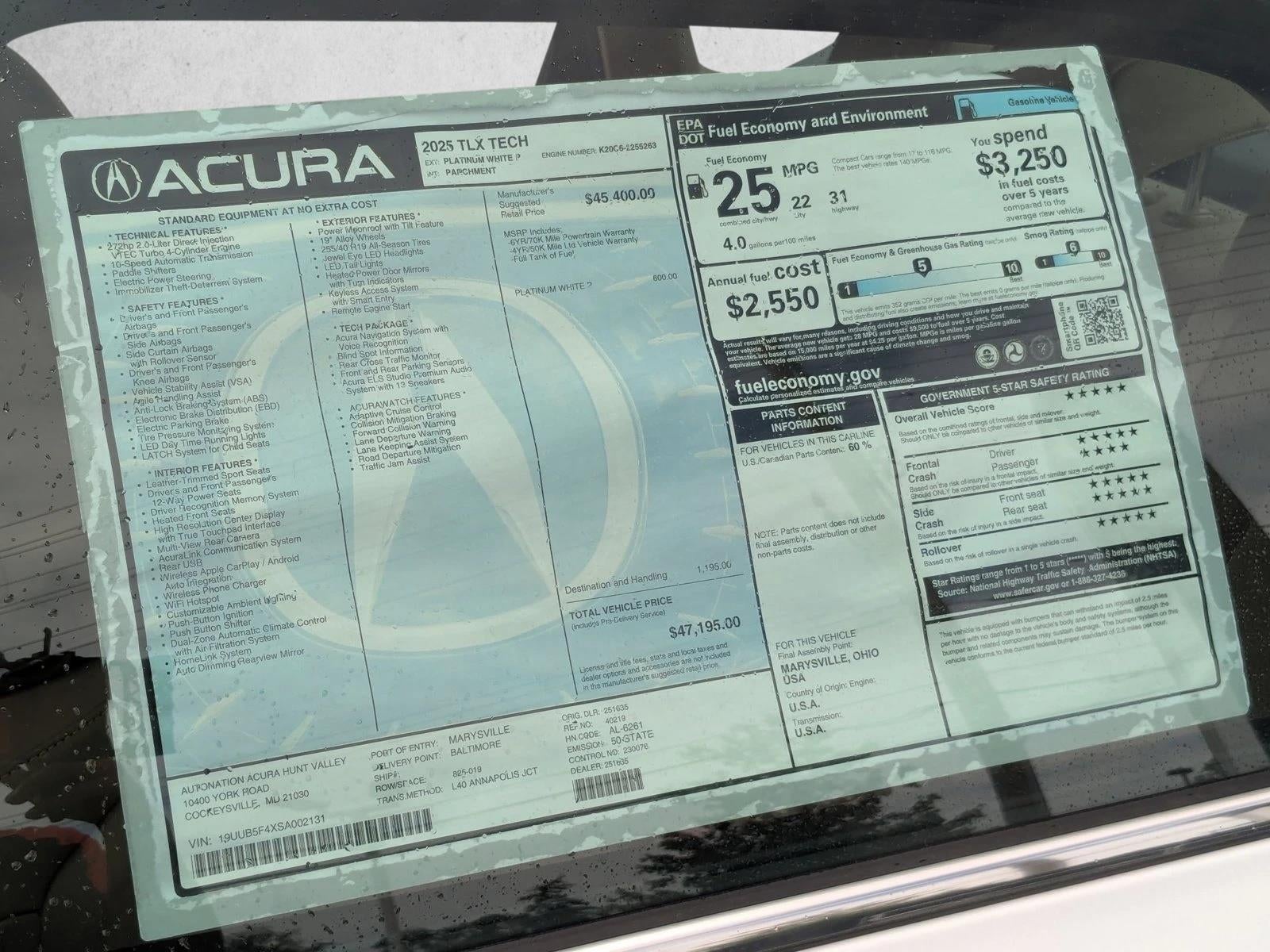 2025 Acura TLX FWD w/Technology Package