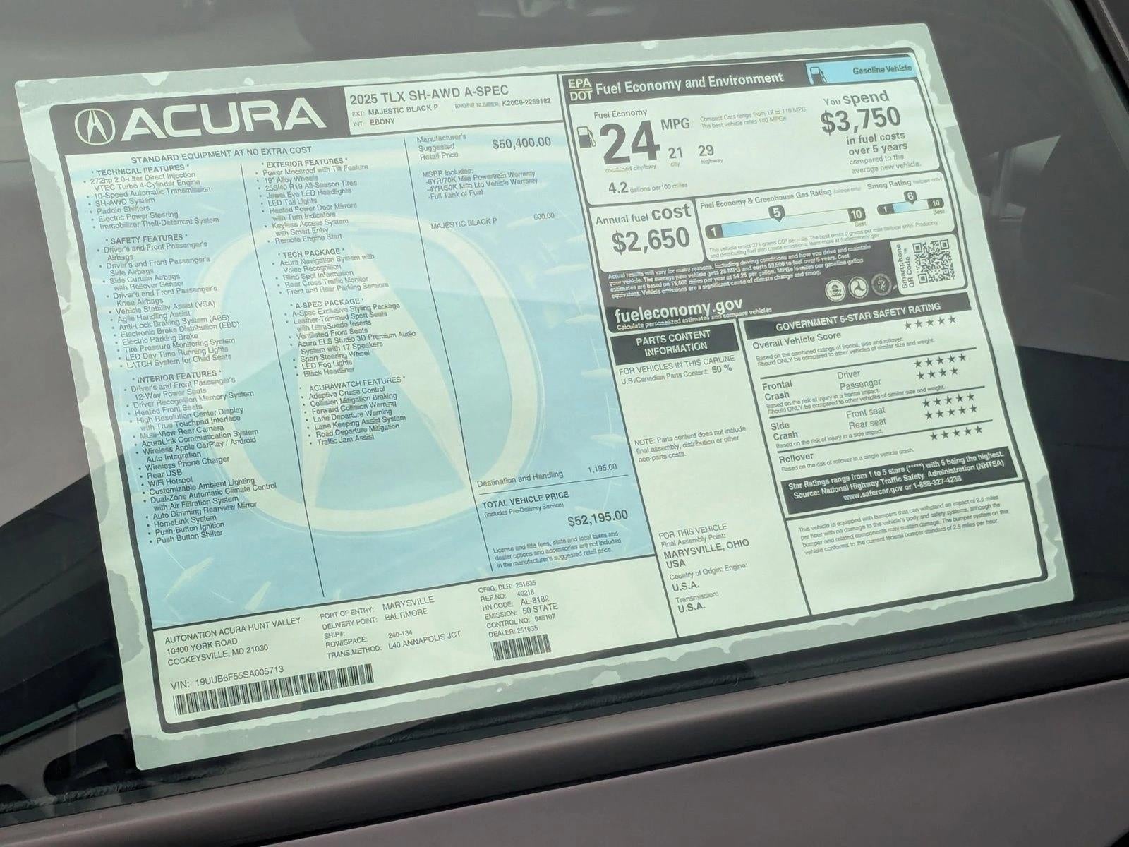 2025 Acura TLX SH-AWD w/A-Spec Package