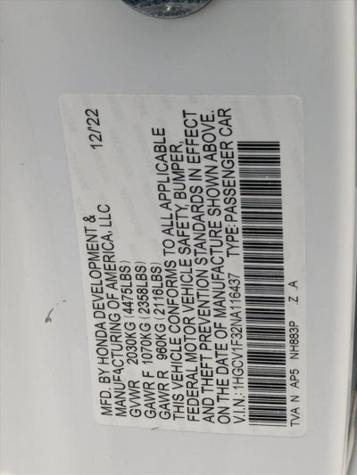 2022 Honda Accord Sedan Sport 1.5T CVT