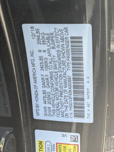 2019 Honda Accord Sedan Touring 2.0T Automatic