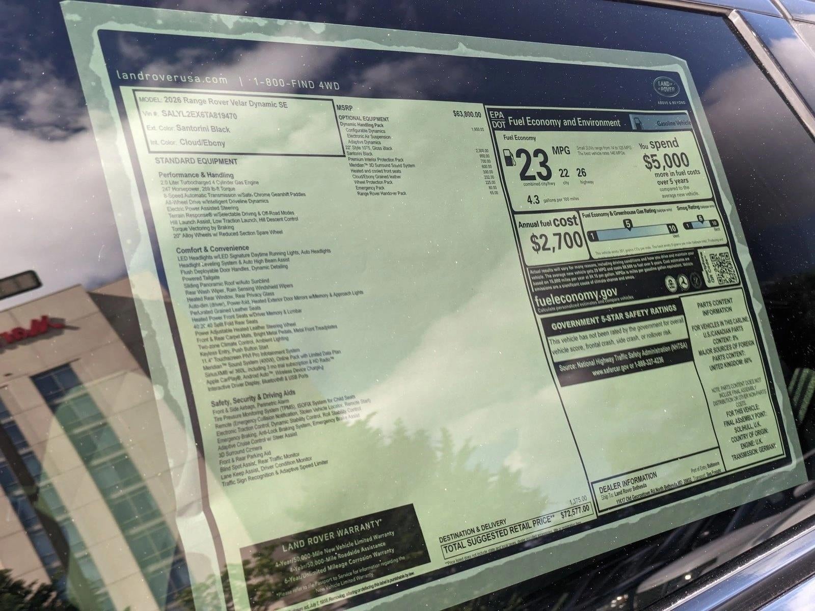 2026 Land Rover Range Rover Velar P250 Dynamic SE *Ltd Avail*