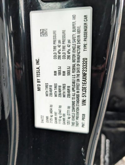 2022 Tesla Model 3 RWD